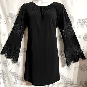 Women’s XL Michael Kors Lace Inset Matte Jersey Dress Black Beautiful Goth Hippi